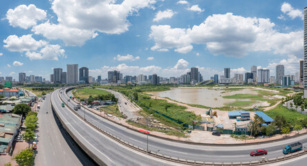 Aerial view of Hanoi cityscape at Pham Hung street, Cau Giay in 2021