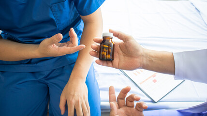 Professional therapist stretching Patients with muscular disease, rehabilitation and treatment of physiological disorders according to the concept of a physiotherapist.