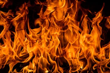 Crédence de cuisine en verre imprimé Feu Fire blaze flames on black background. Fire burn flame isolated, abstract texture. Flaming explosion effect with burning fire.