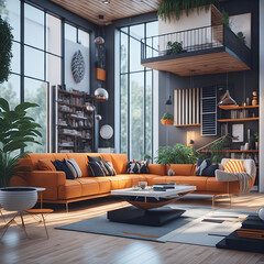 Luxurious, Modern Living Room Design with Ambient Light, Architectural Concept for Engineering, Construction and Students | Generative AI