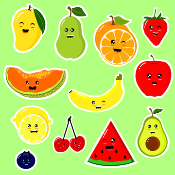 cute fruits sticker, fruits cartoon character