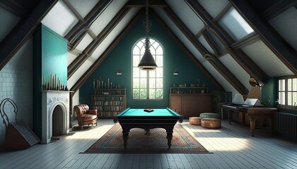 a nice, modern billiard room in the attic