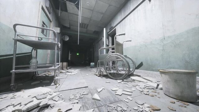 dark inside an abandoned decaying mental hospital
