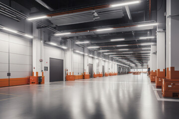 A modern cargo warehouse with empty flooring for fast and efficient business success. Ai generative.