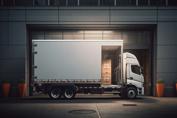 Cargo doors open on a truck parked for fast delivery and success Ai generative.