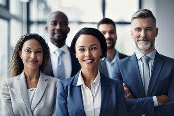 Obraz premium business team businesswoman businessman meeting office teamwork happy portrait group, created using generative ai technology