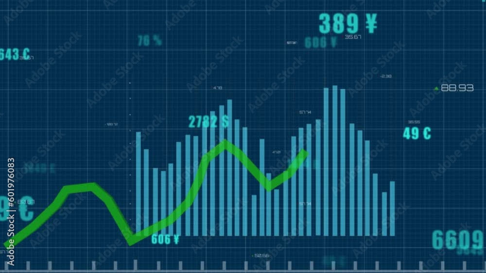 Poster animation of statistical data processing over grid network against blue background