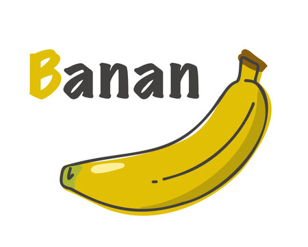 Polish alphabet with banana. Translation from Polish: banana. Vector cartoon hand drawn illustration