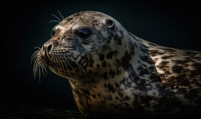 photo of harbour seal on black background. Generative AI