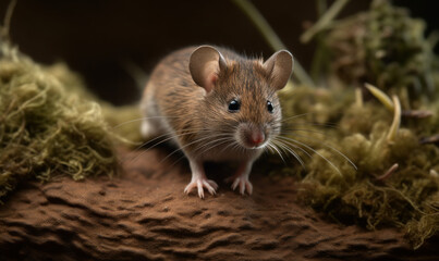 Naklejka na ściany i meble photo of house mouse in its natural habitat. Generative AI