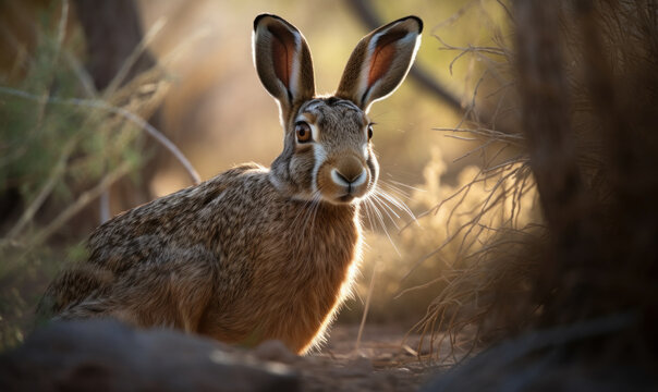 photo of jackrabbit in its natural habitat. Generative AI