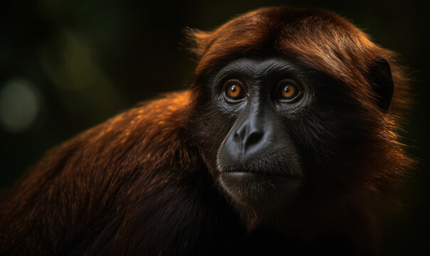 close up photo of howler monkey on bokeh rainforest background. Generative AI