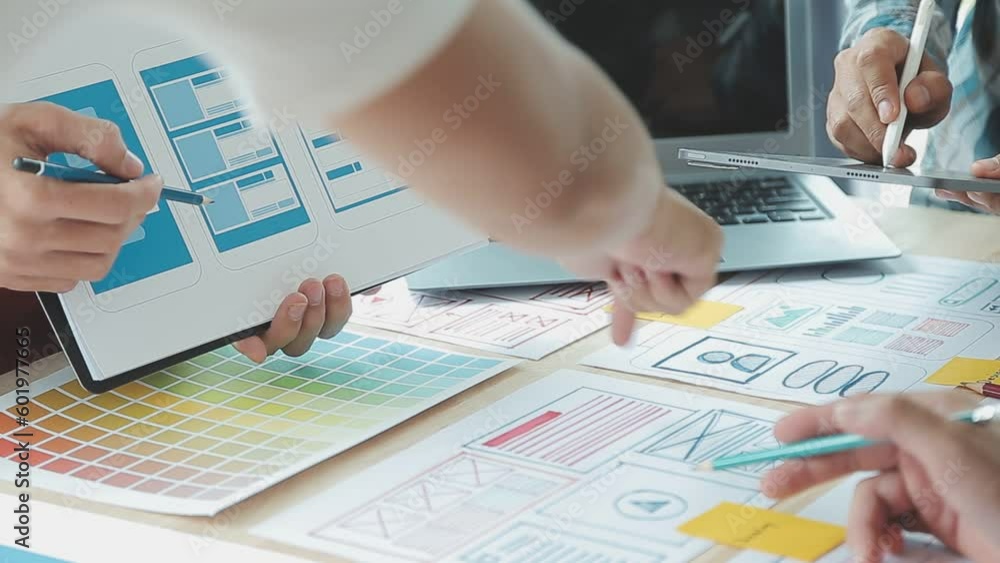 Wall mural ux graphic designer creative sketch planning application process development prototype wireframe for