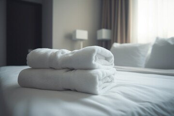 Fototapeta na wymiar towel home resort hotel service white bed room fresh luxury. Generative AI.