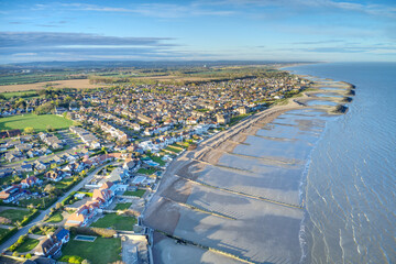 Aerial photo along the coastline from Middleton Sea towards Elmer and the Elmer Rock Islands sea defence.