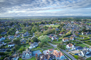 Obraz premium Aerial view over Middleton on Sea in West Sussex, looking towards Middleton Sports Club.