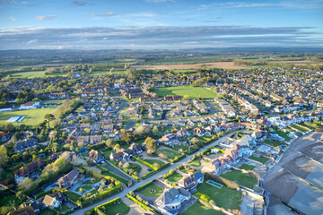 Aerial photo over Middleton on Sea in West Sussex, looking towards Middleton Sports Club and Shrubbs Field