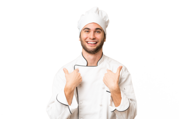 Young handsome chef man over isolated background with surprise facial expression