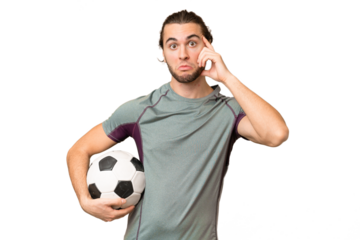 Young handsome football player man over isolated background thinking an idea