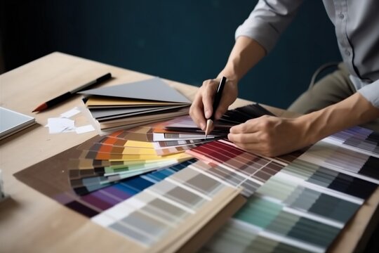 choice sample selection project palette designer swatch interior color renovation design. Generative AI.