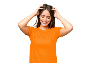 Young pretty caucasian woman over isolated background laughing