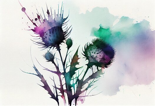 Watercolor Gradient Background with Abstract Thistle Design, generative AI