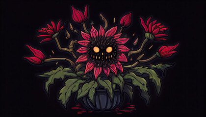 occult evil flower monster grim dark fantasy - by generative ai