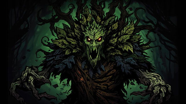 halloween ents tree man horrific forest spirit, dark fantasy old forest - by generative ai