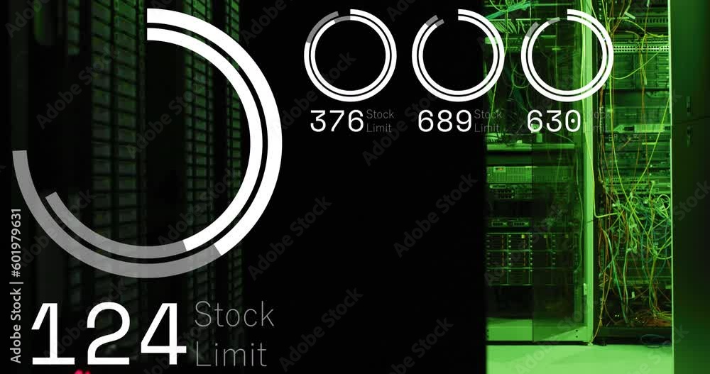 Poster animation of stock market data processing against computer server room