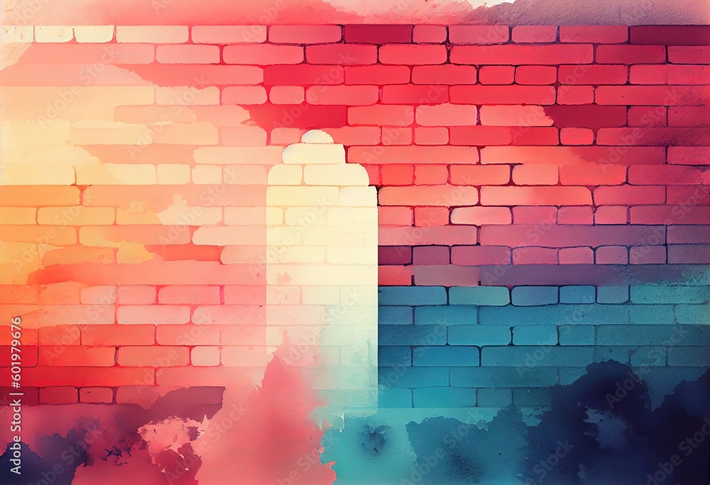 Poster creating a stunning gradient watercolor background with flat bricks, generative ai