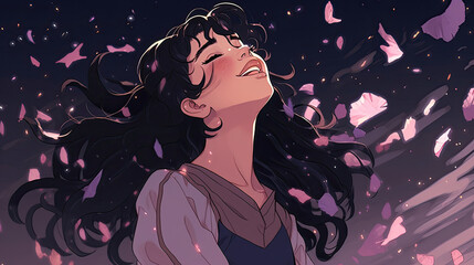 Naklejka premium beautiful girl in the wind drawing - by generative ai