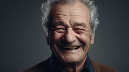 Obraz premium Portrait of a happy senior man smiling at the camera on a dark background.Generative Ai