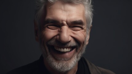 Portrait of a happy senior man smiling at the camera on a dark background.Generative Ai
