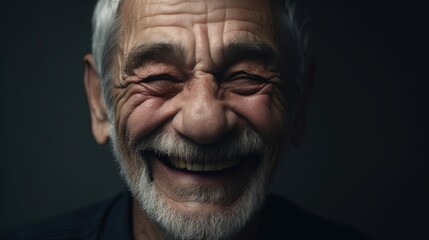 Obraz premium Portrait of a happy senior man smiling at the camera on a dark background.Generative Ai