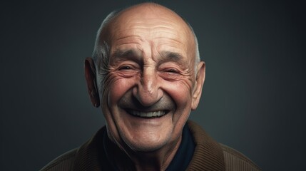 Obraz premium Portrait of a happy senior man smiling at the camera on a dark background.Generative Ai