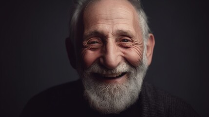 Obraz premium Portrait of a happy senior man smiling at the camera on a dark background.Generative Ai