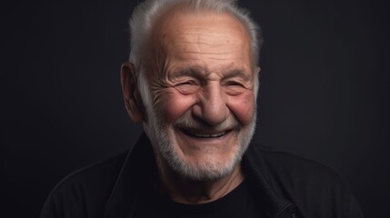 Obraz premium Portrait of a happy senior man smiling at the camera on a dark background.Generative Ai