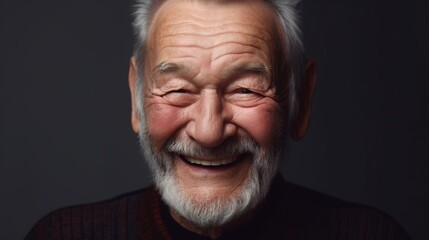 Obraz premium Portrait of a happy senior man smiling at the camera on a dark background.Generative Ai