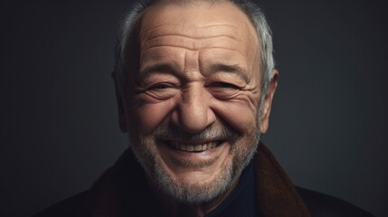 Obraz premium Portrait of a happy senior man smiling at the camera on a dark background.Generative Ai