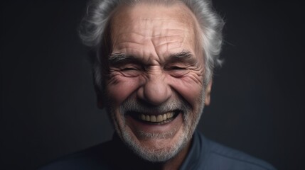 Obraz premium Portrait of a happy senior man smiling at the camera on a dark background.Generative Ai