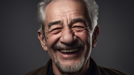 Obraz premium Portrait of a happy senior man smiling at the camera on a dark background.Generative Ai