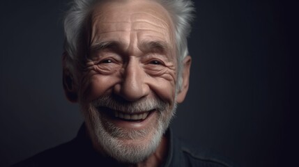 Obraz premium Portrait of a happy senior man smiling at the camera on a dark background.Generative Ai