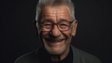 Obraz premium Portrait of a happy senior man smiling at the camera on a dark background.Generative Ai