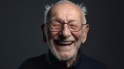 Obraz premium Portrait of a happy senior man smiling at the camera on a dark background.Generative Ai
