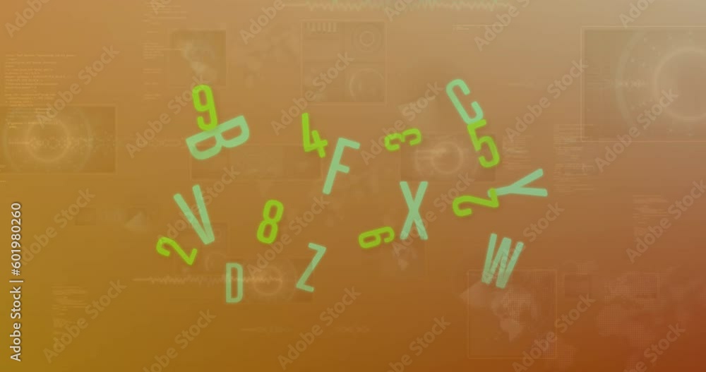 Aufkleber animation of changing numbers and alphabets against data processing against gradient background