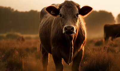photo of Jersey breed of cattle  in its natural habitat. Generative AI