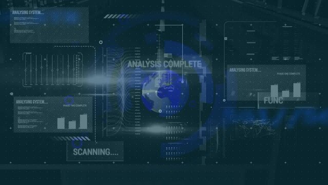 Animation of financial data processing over globe and road
