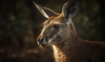 Fototapeta premium close up photo of kangaroo on blurry background of its natural Australian habitat. Generative AI