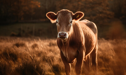 photo of Jersey breed of cattle  in its natural habitat. Generative AI