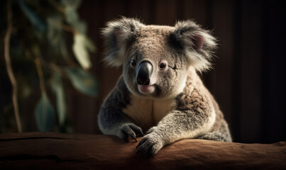studio photo shot of koala with eucalyptus tree branch. Generative AI